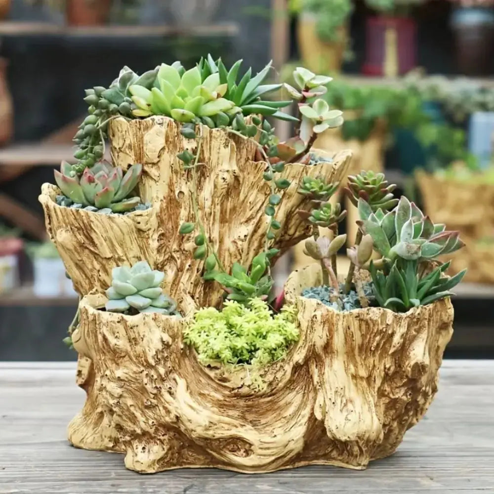 Retro-Style Resin Succulent Flowerpot (with Drainage Hole) - Unique Asymmetrical Texture Design, Dual-Use Indoor and Outdoor Decoration, the Best Choice of Garden Beautification, the Perfect Gift for Plant Lovers