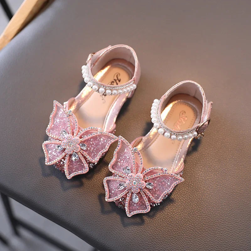 Summer Girls Sandals Fashion Sequins Rhinestone Bow Girls Princess Shoes Baby Girl Shoes Flat Heel Sandals Size 21-35 (Available)