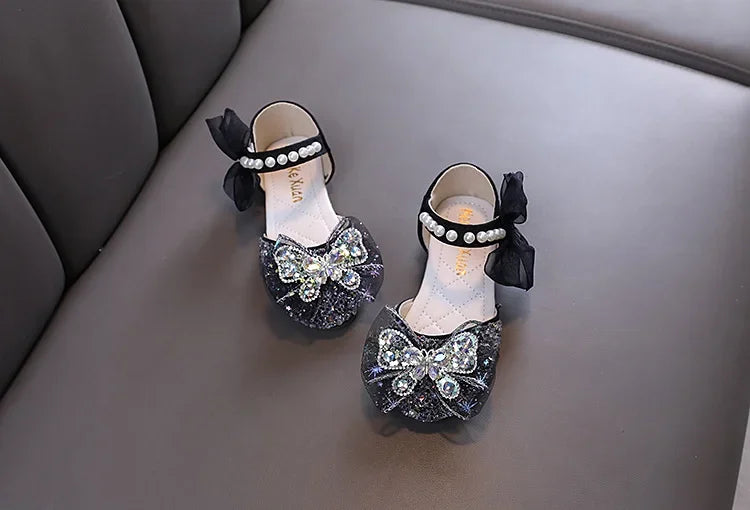 Luxury Girl Shoes Sweet Children's Causal Leather Shoes Fashion Bowtie Kids Versatile Princess Wedding Party Sandals Hook Loop