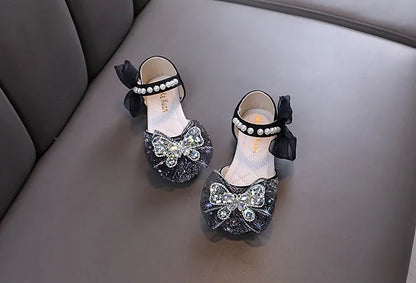 Luxury Girl Shoes Sweet Children's Causal Leather Shoes Fashion Bowtie Kids Versatile Princess Wedding Party Sandals Hook Loop