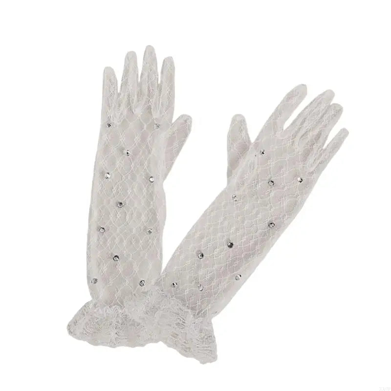 1 pair Lace Gloves for Little Kids Ages 3 to 12 Year Flower Girls Mittens White