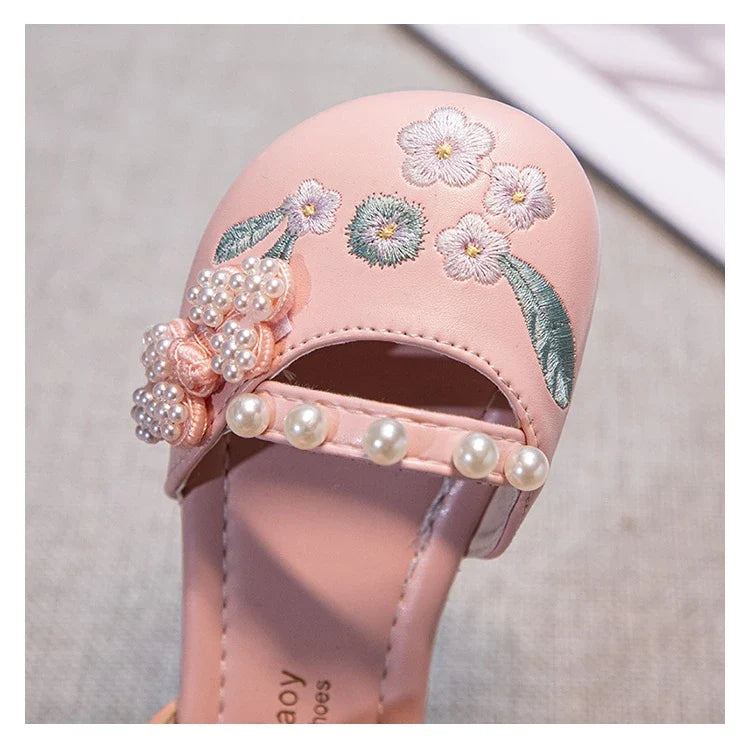 Summer Non-slip Sole Toddler Dance Flats with Beaded Princess Elegant Party Shoes