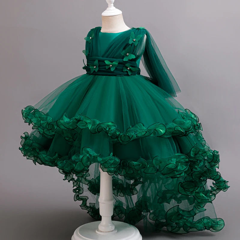 Girls White Pink Party Princess Dress Kids Girl Tailing Dresses for Wedding Birthday Ceremony Baby Girl Gown