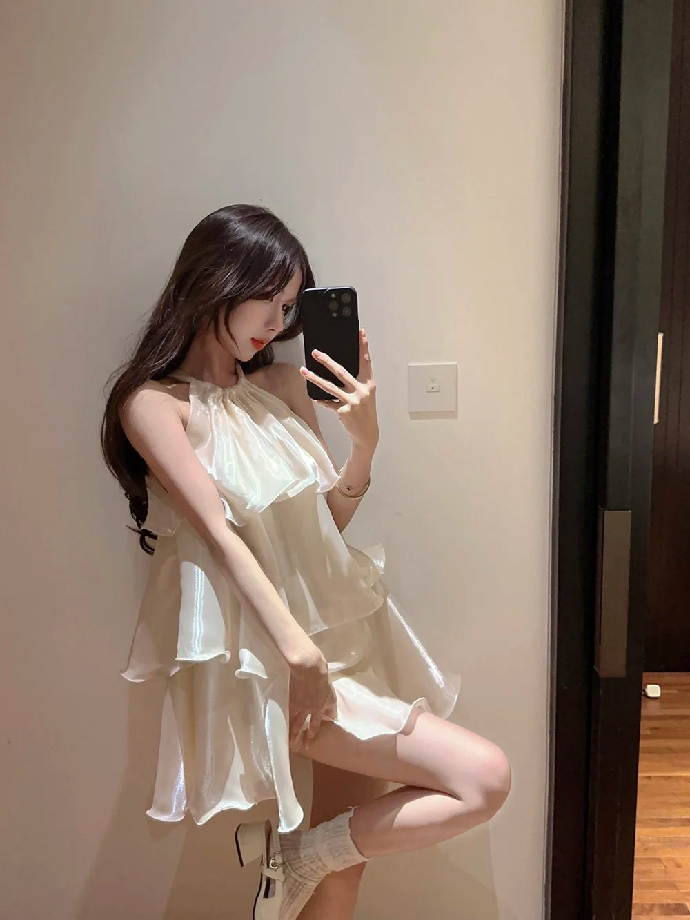 Woman Dress Elegant Sweet Sleeveless Ruffles Mesh Loose Summer New Cake Mini Dresses Solid Sexy Female Casual Fairy 2026