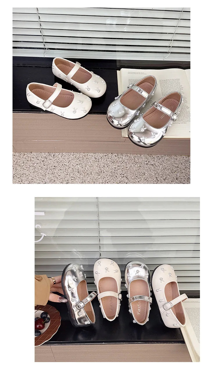 Child Princess Leather Shoe2025Four Seasons New Korean Edition Child FlatShoe  Glitter Girl Anti slip Versatile Le FuShoe
