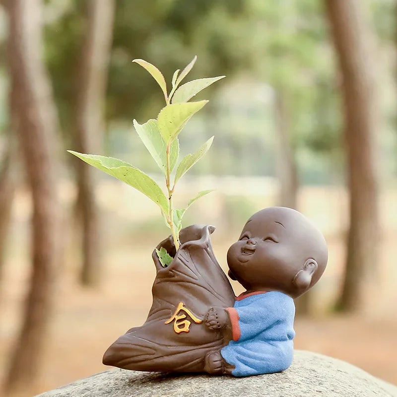 Fortune Lucky Cute The Little Monk Purple Clay Tea Pet Home Decor Mini Water Planting Flower Vase (Available)
