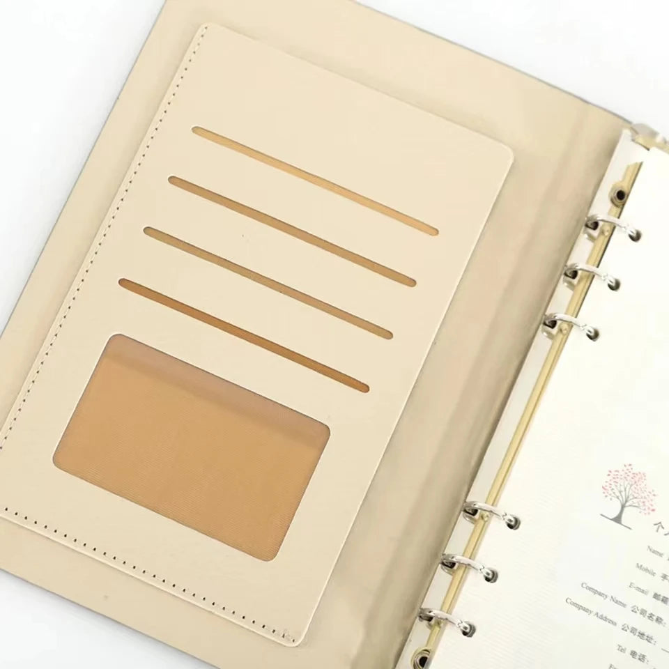 A5 Binder Refillable Planner Faux Leather Notebook Journal with Card Pen Holder Outdoor Journal Planner Agenda DIY Birthday Gift