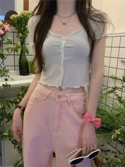 T-shirts Women Solid Leisure Summer V-neck Elegant Comfortable Simple Edible Tree Fungus Streetwear All-match Sweet Chic Popular