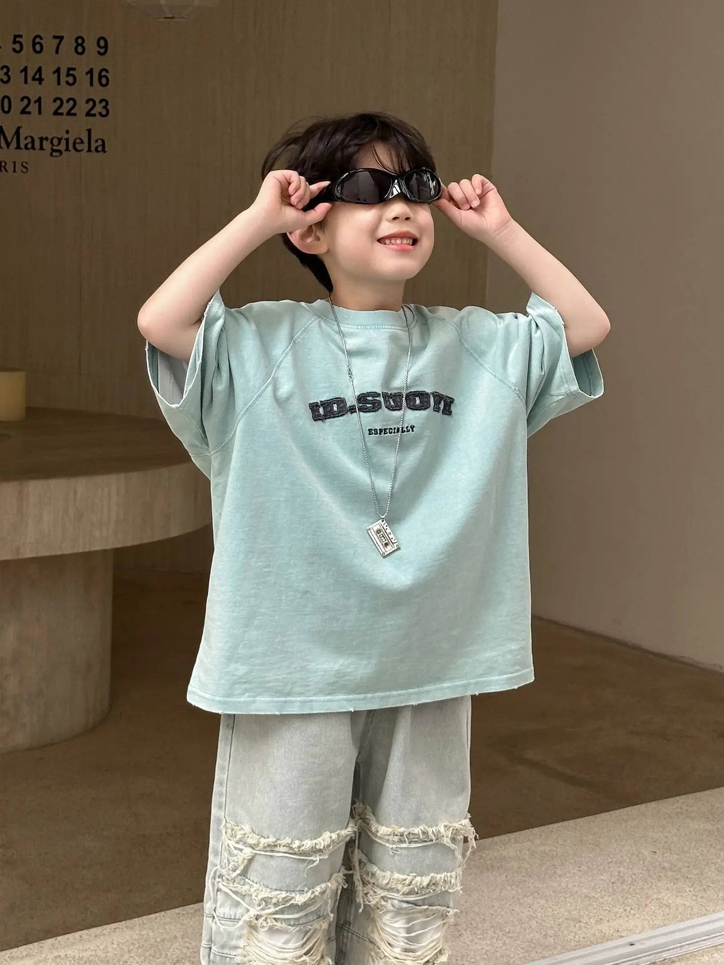 Summer Collection Children's Short Sleeves Grinding Embroidered Half Sleeve T-shirt