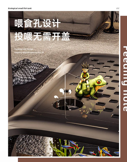 Creative Transparent Covered Aquarium Desktop Ecological Goldfish Tank Living Room Decorative Landscape Viewing Turtle Tank