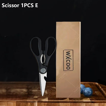 Professional Kitchen Knives Stainless Steel Scissors Fruit Utility Knife Sharpening Rod Sharp Slicing Chef knife Cooking Tools
