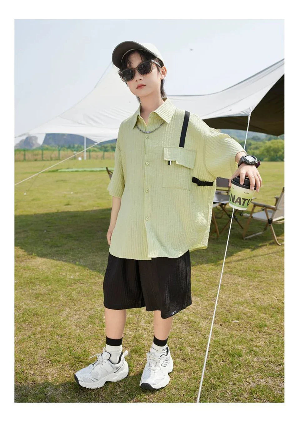 New Children Summer Thin Short Sleeved Shirt Shorts Two Piece Set Children Stylish Clothing Trend