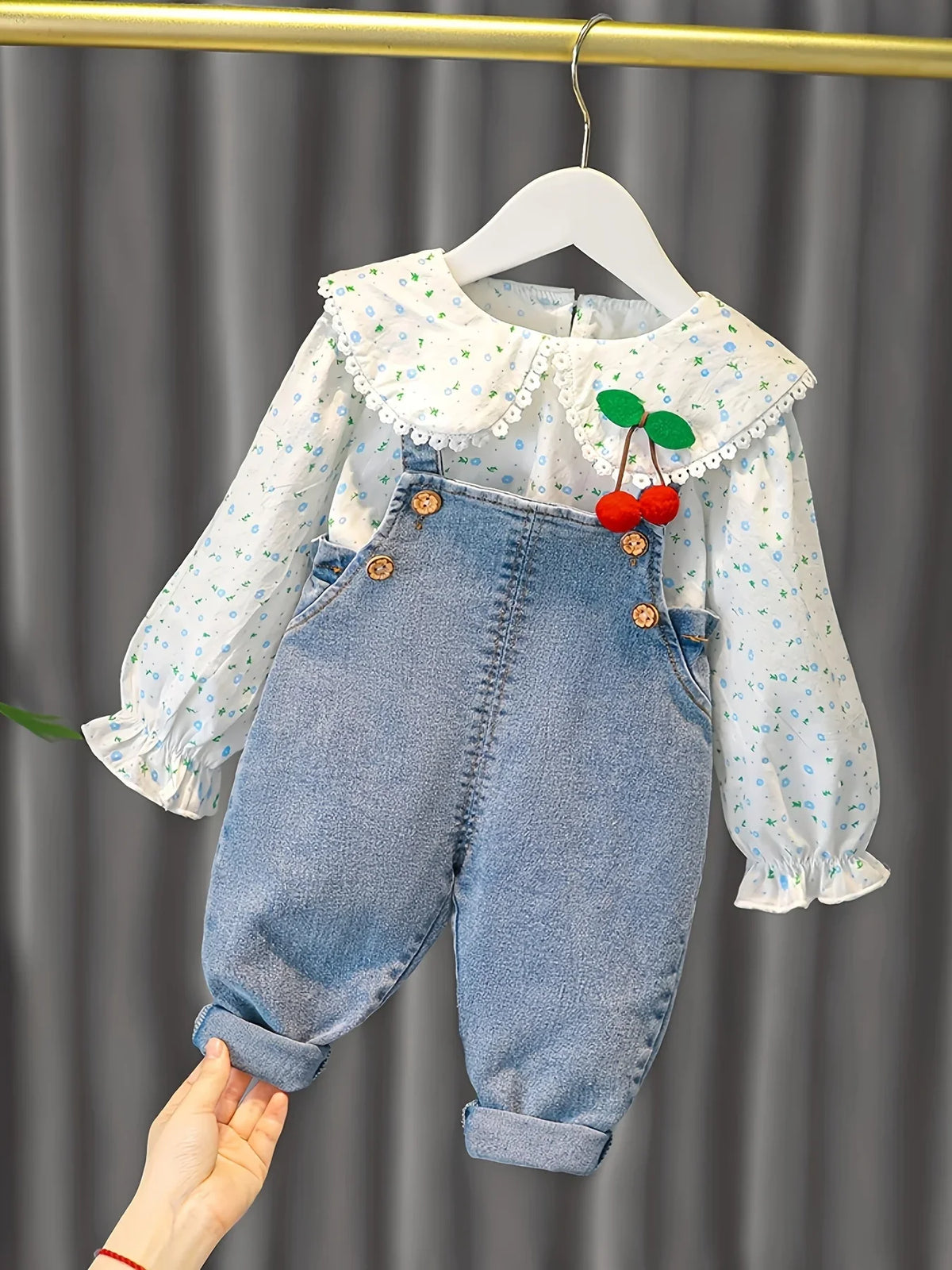 New Spring Autumn Baby Outfit Long Sleeve Blouse + Suspender Overalls Two Piece Clothing Set