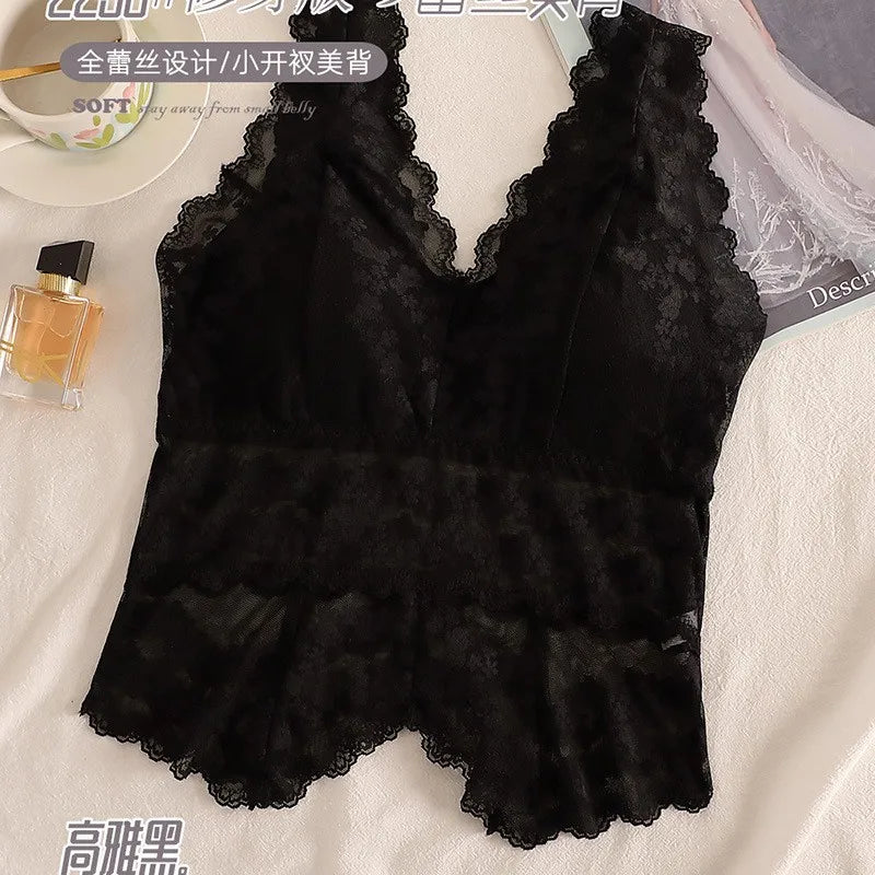 Lace White Strap Vest Women Summer Outdoor Wear with Chest Pad Beautiful Ba Base Inner Match V-ne Svel Top Women