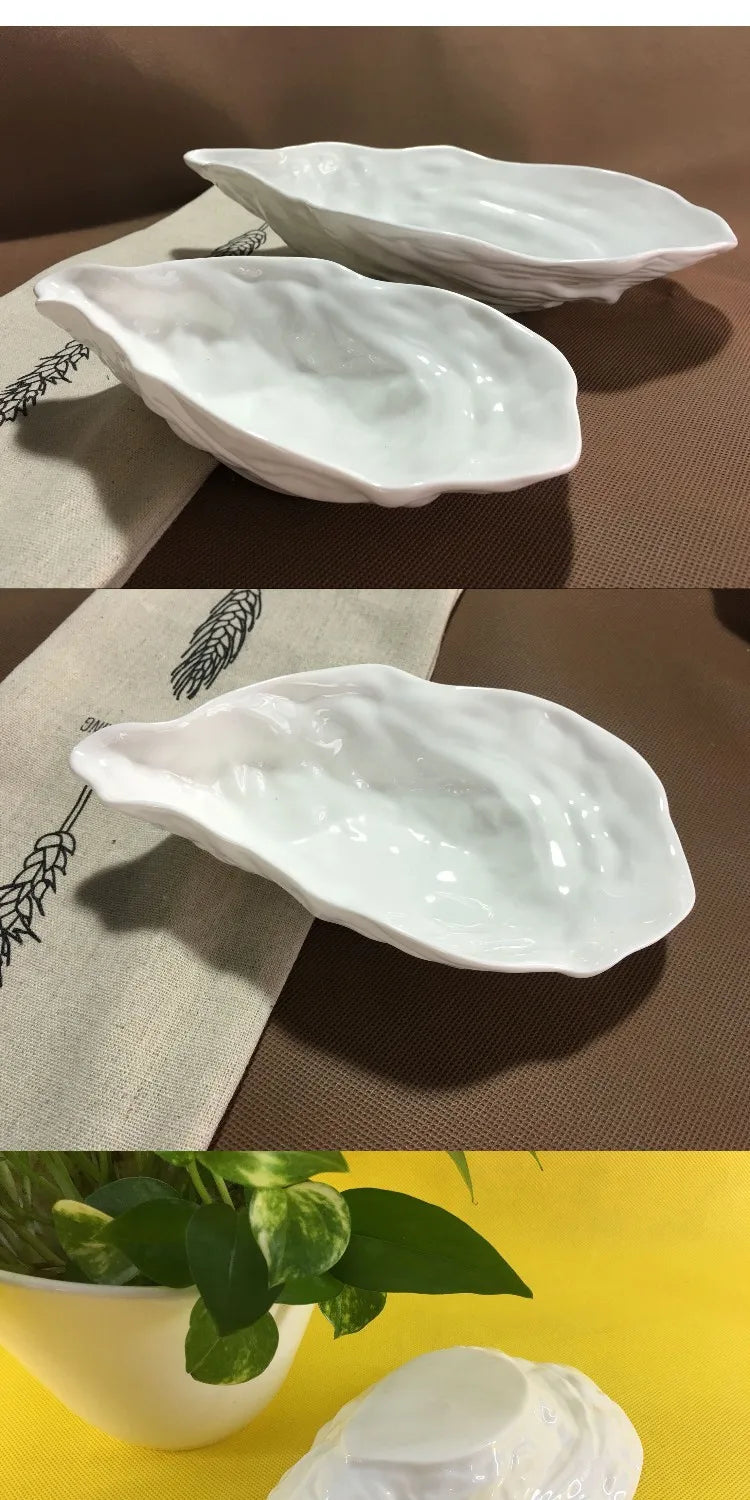 Pure White Oyster Bowl Plate Irregular Ceramic Bowl Shaped Salad Fruit Bowl Main Course Decorative Plate Household Tableware