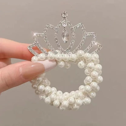 Fashion Pearl Crown Princess Cute Kids Hair Bands Elastic Rubber Bands