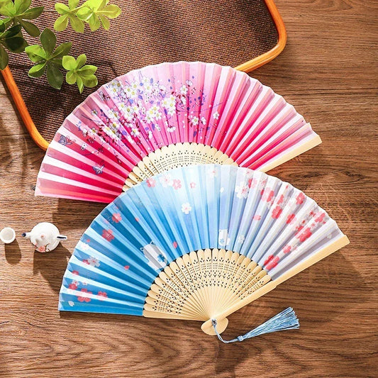 Vintage Silk Folding Fan Chinese Japanese Art Crafts Gift Home Decorations Dance Hand Fan Bamboo Room Decor Wood Fans