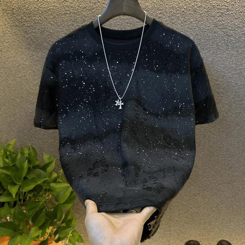 Summer New Round Neck Short Sleeve T Shirt Man Designer Clothes Fashion Men Gradient Colour Sequin T Shirt Camiseta Gym Hombre(Available)