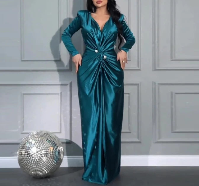 Elegant Party Women's Dresses Sexy Mature V-Neck Twisted End Waist Evening Dress Women's Luxury Evening Dress 2024 Long Dresses