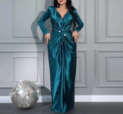 Elegant Party Women's Dresses Sexy Mature V-Neck Twisted End Waist Evening Dress Women's Luxury Evening Dress 2024 Long Dresses
