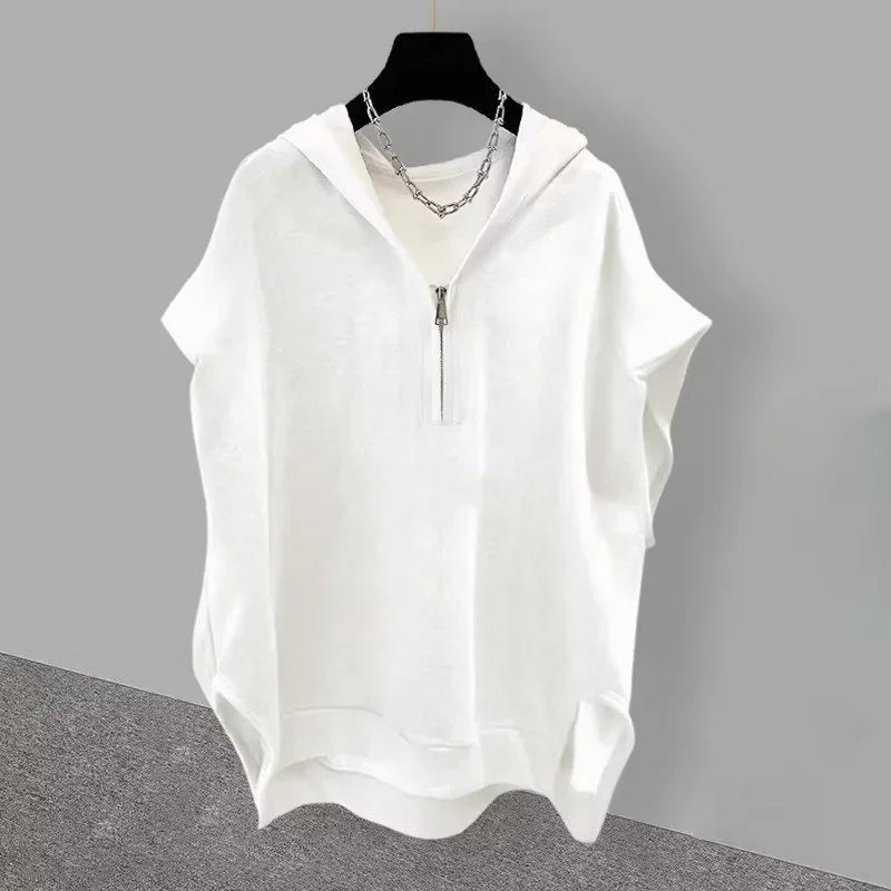 Summer Men's Zip up Sleeveless Hooded T-shirt 2024 New Korean Fashion Tank Tops Y2K Streetwear Casual Vests Hip Hop Tee Shirts(Available)