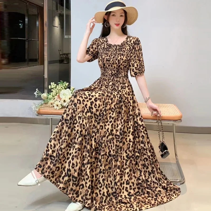 Summer New Cotton Silk Dr Casual High Waist Floral Print Beachwear Outerwear Slimming Waist Long Skirt A-Line Gown