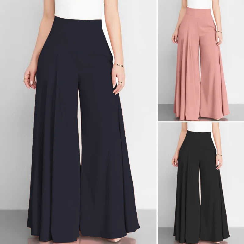 Fashion Women High Waist Wide Leg Pants Spring Autumn Female Elegant Flare Trousers Casual Solid Holiday Loose Long Pant New (Available)