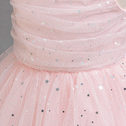 Baby Girl Lace Dresses Sparkling Weddings Pink Dress Elegant Princess Party Tutu Toddler Kids Birthday Baptism Formal Ball Gowns