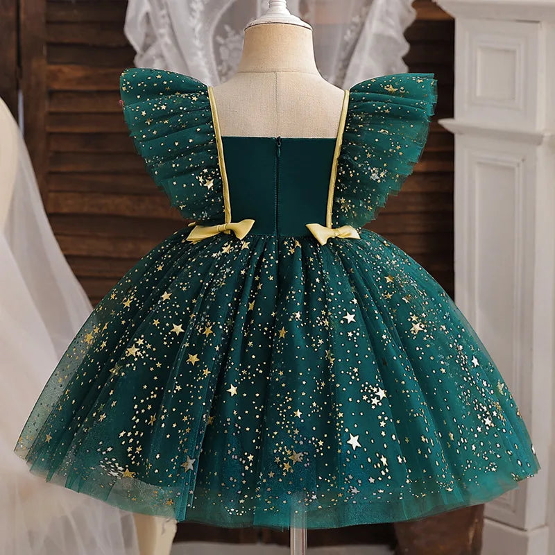 Child's Party Dress Children's Summer Princess Bow Star Sequin Gauze Skirt Girls Skirt Sweet Dress Fashion Kid's Dress Puffy