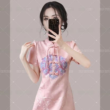 Young Women's Sle  Dr Slimming Waist Design Summer 2024 Faionable Traditional Chinese Costume round Collar ...