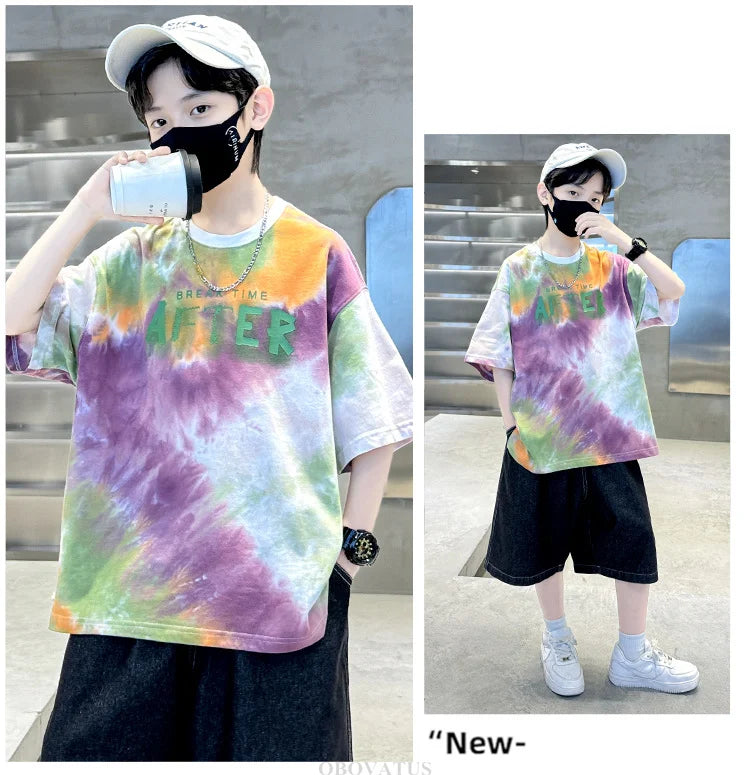 Korean Child Tee Top Clothing School Kids Summer Short Sleeve T-Shirt for Boys O-Neck Casual Tshirt Kids Luxury Clothes Costume