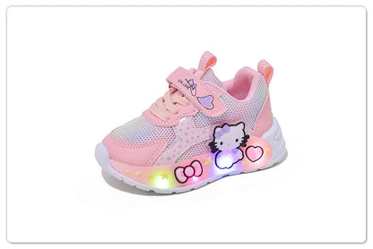 Hello Kitty Led Casual Sneakers for Summer Girls Print Mesh Breathable Shoes Children Lighted Non-Slip Cute Outdoors Sport Shoes
