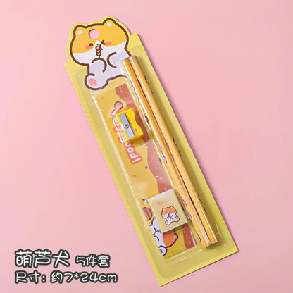 5pcs/Set Christmas Kids Stationery Set Children Pencil Ruler Eraser Sharpener Set School Supplies Gifts Kindergarten Prizes