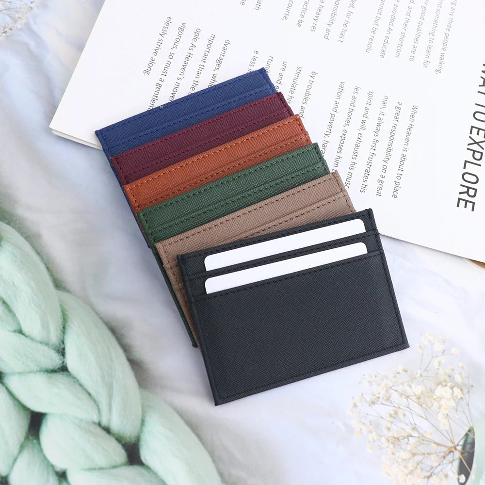 Customized name 1 set of pure color PU leather universal ultra-thin credit card wallet and PU leather keychain gift box set