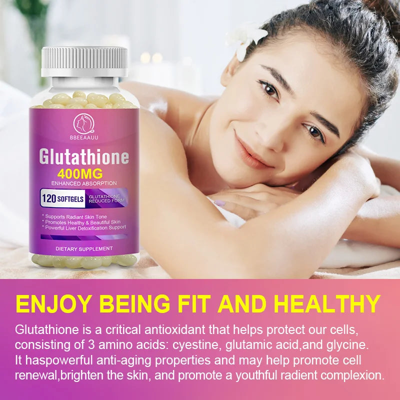 BBEEAAUU 400MG Glutathione Capsule Whitening Skin Antioxidant Anti-aging Detox Support Liver Health Facial Cleansing Light Spots