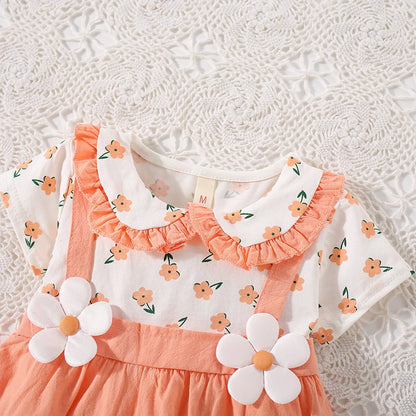 Baby Girl Dresses Summer Flower Printed Sweet Doll Collar Short Sleeved Children Clothing for Baby