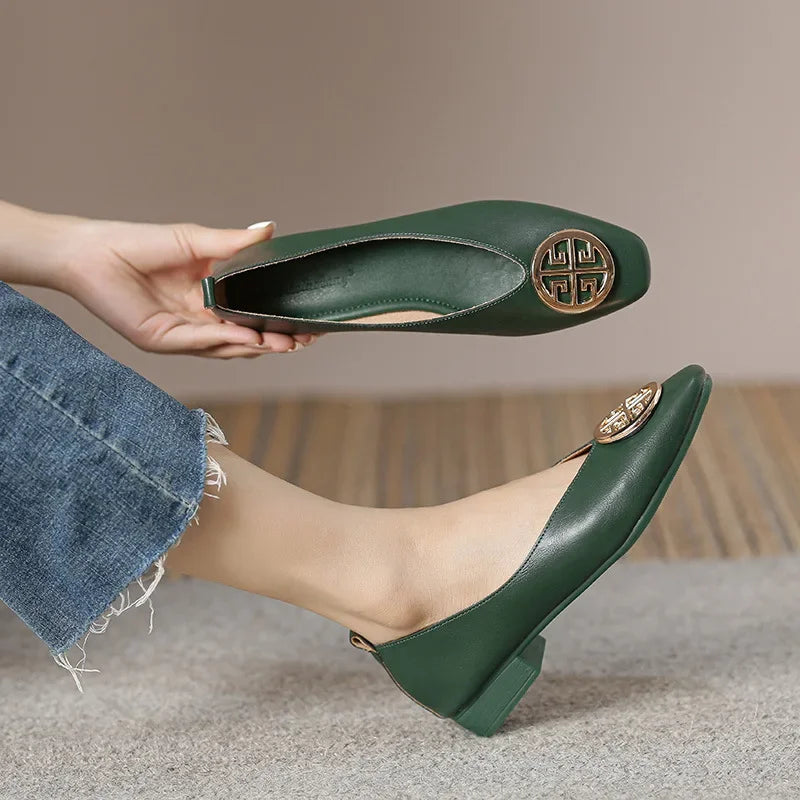 Women's square toe low heels solid color retro Casual flat shoes (Available)