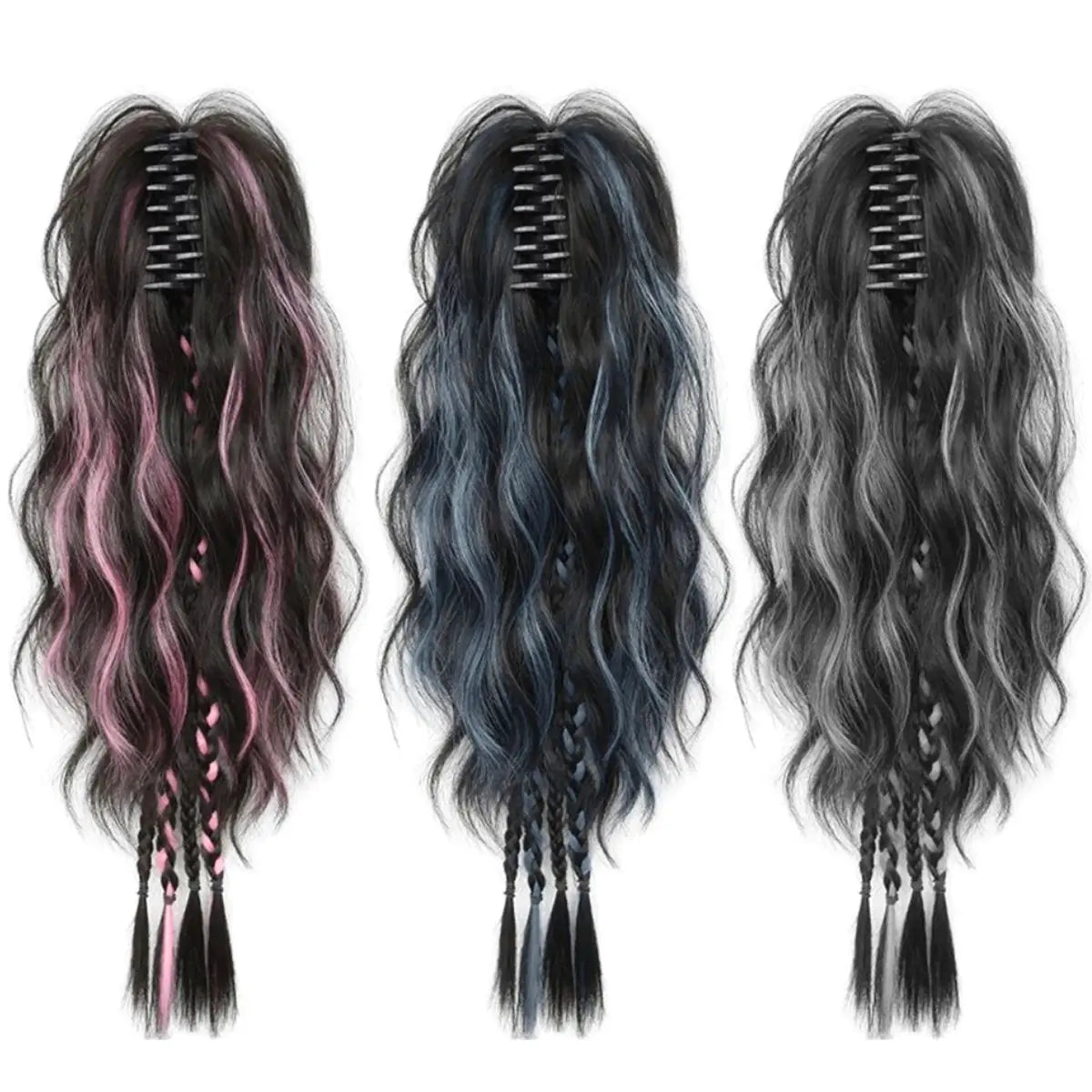 Boxer braid hair clips, Sweet Cool Style Women's Hair Extensions, Short Curly Hair with Long Ponytail Claw Clip, Daily Use