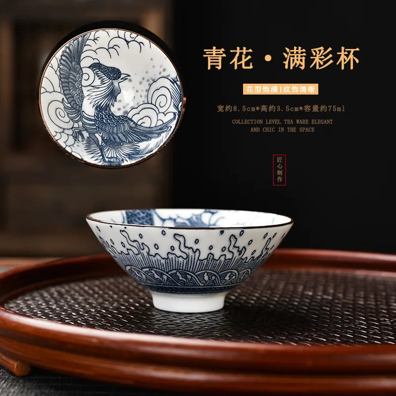 Blue and White Porcelain Cone Teacup Anti Scaling Hand-painted Tasting Tea Bowl Travel Meditation Cup Chinese Tea Set 70ml