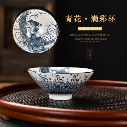 Blue and White Porcelain Cone Teacup Anti Scaling Hand-painted Tasting Tea Bowl Travel Meditation Cup Chinese Tea Set 70ml