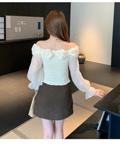 Sweet oulder One-oulder 3D Flower Bell Sve Women's irt Spring New Sle Waist Cinching Beautiful Top Ci Walk ort...