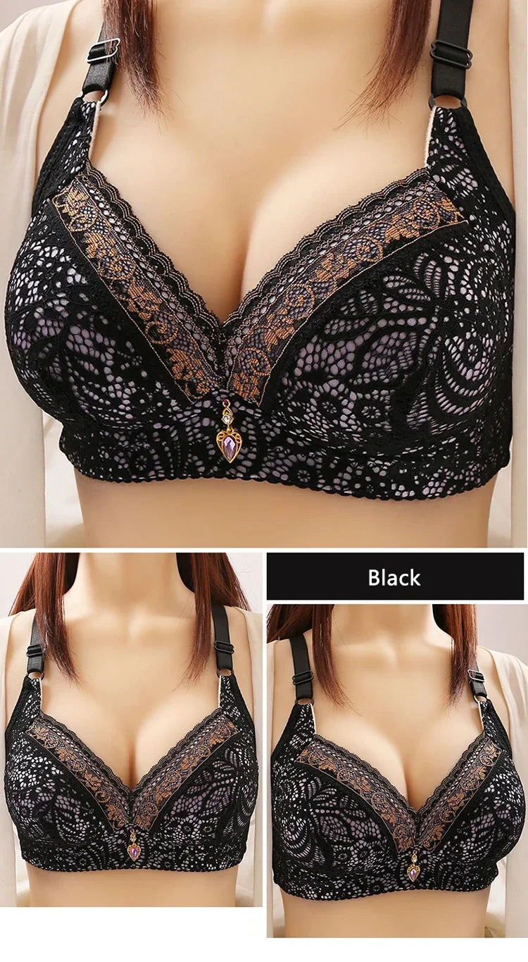 Women Bra Adjustable Lace Underwear Brassiere V-neck Non Steel Ring Anti Sagging Soft Comfortable Sexy Lingerie Intimate
