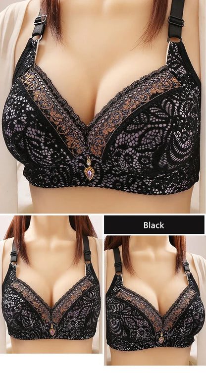 Women Bra Adjustable Lace Underwear Brassiere V-neck Non Steel Ring Anti Sagging Soft Comfortable Sexy Lingerie Intimate