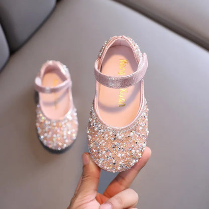 Girls Leather Shoes Children's Lace Butterfly Rhinestone Pearls Beading Performance Single Shoes Fashion Weeding Kids Shoes