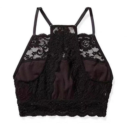 Summer Embroidery Flower Lace Tube Top Halter Backless Bandeau Bra Breathable Perspective Thin Women Underwear