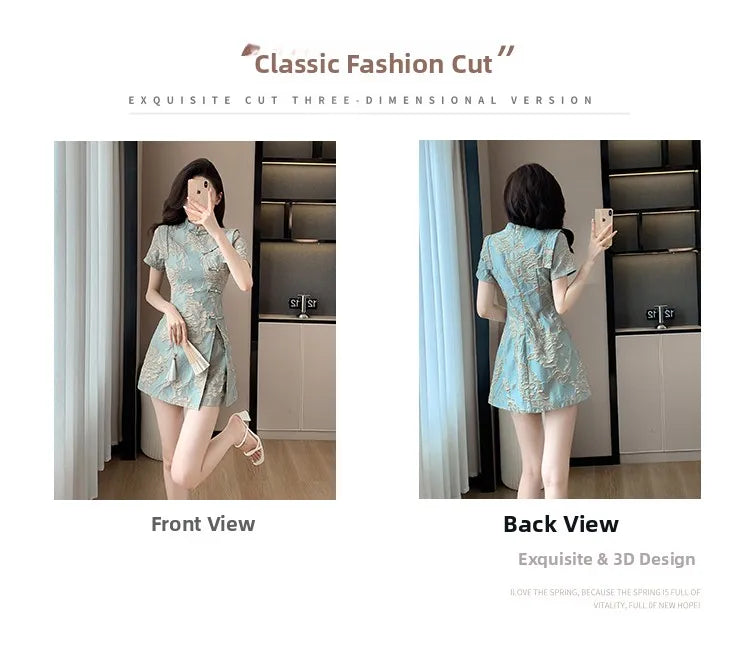 Faionable  Outfit Stand Collar Side Button Mid-Length irt orts Two-Piece Set New 2025 Versatile Nylon Material