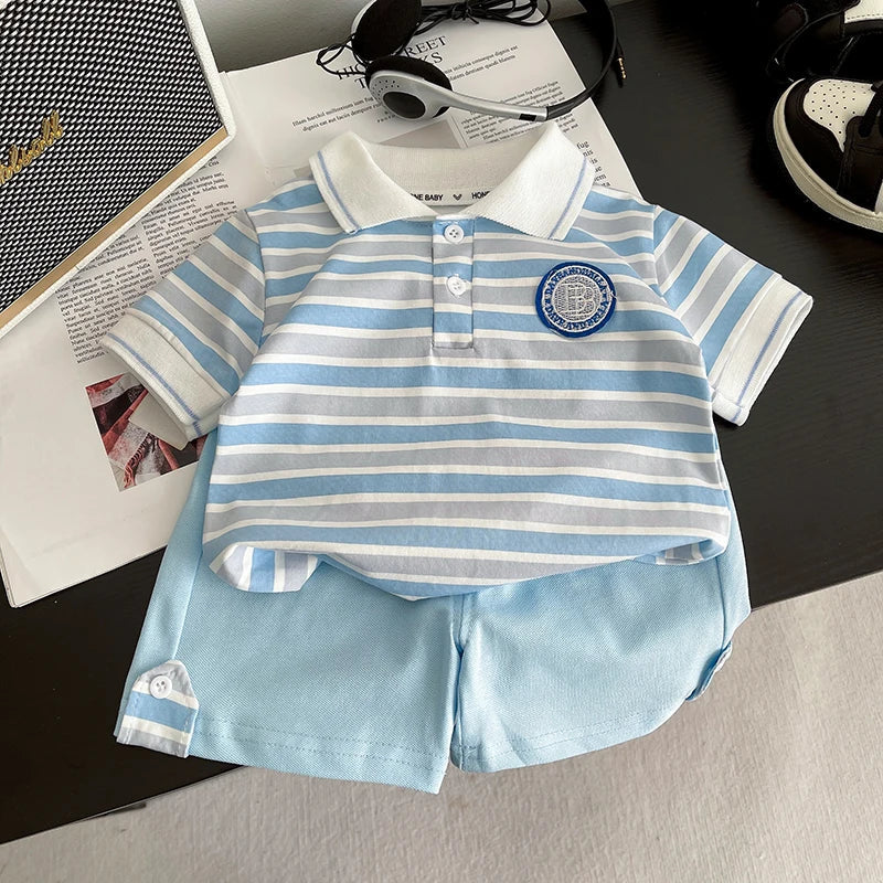 Summer Children Suits Boys Girls Short-sleeved Striped T-shirt +Shorts 2pcs/Set Babies Fashion Tracksuits Kids Casual Outfits