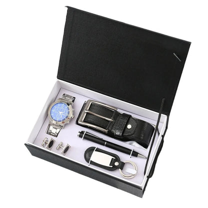 New Watch Men's Gift Set with Box Belt Wallet Set Keychain Sunglasses Cufflinks Ballpoint Pen Father's Day Gift Business Box Set