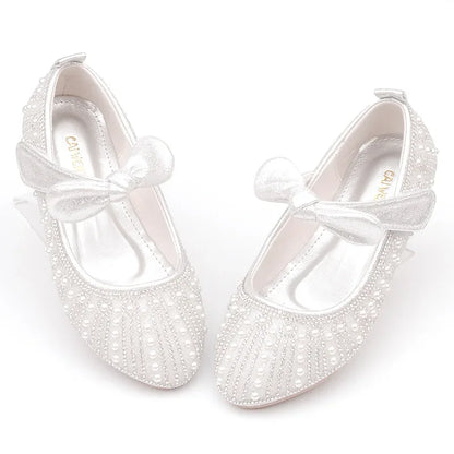 Girls Shoes Striped Bowtie Princess Shoes Kids Leather Shoes Big Girls Flats Children Single Shoes Fasion Soft Sole Toddlers