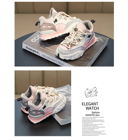 Children Sport Shoes Winter Autumn Baby Cotton Shoes Girls Fashion Color Matching Clunky Sneakers Boys Warm Soft Running Shoes